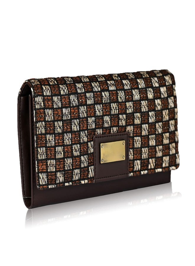 ALSU Women's Trendy Brown Hand Clutch Wallet Jute with Phone Pocket Card Holder (IRF-012br) - Image 1